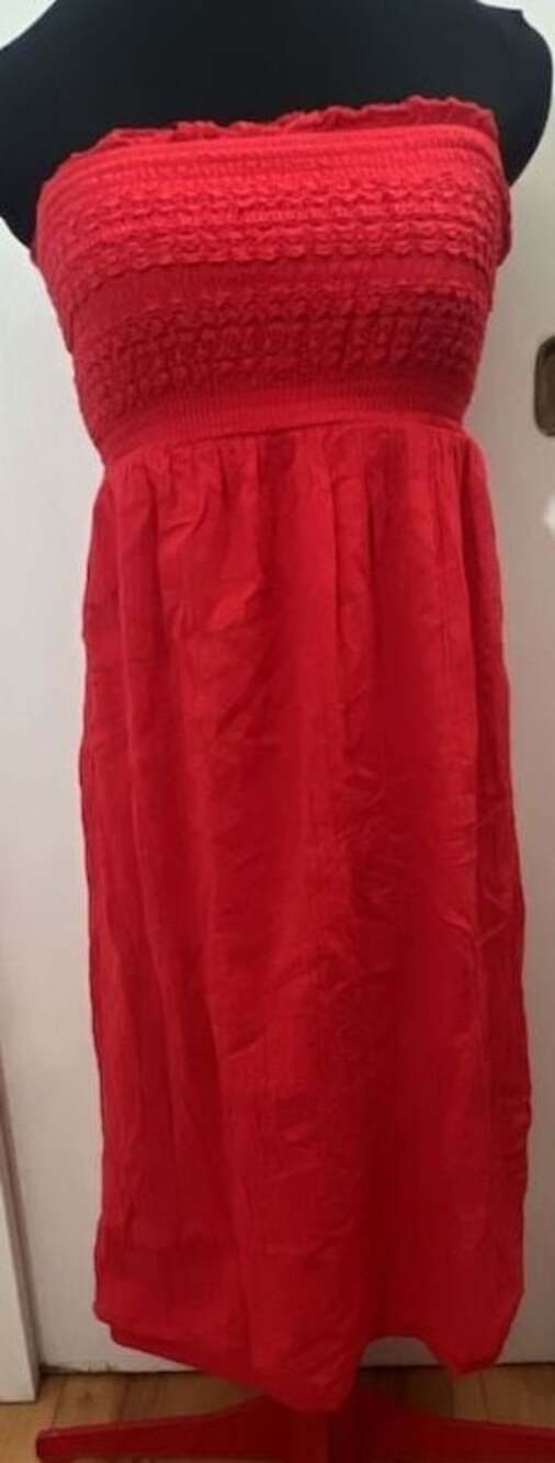 Aeropostale Red Smocked Bandeau Strapless Midi Dress